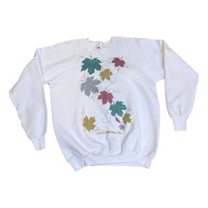 White Leaf Print Sweater crewneck sweatshirt Fruit of the Loom XL smoky mountain